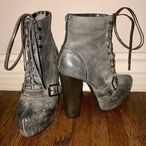 Steve Madden distressed blue/wood platform heels